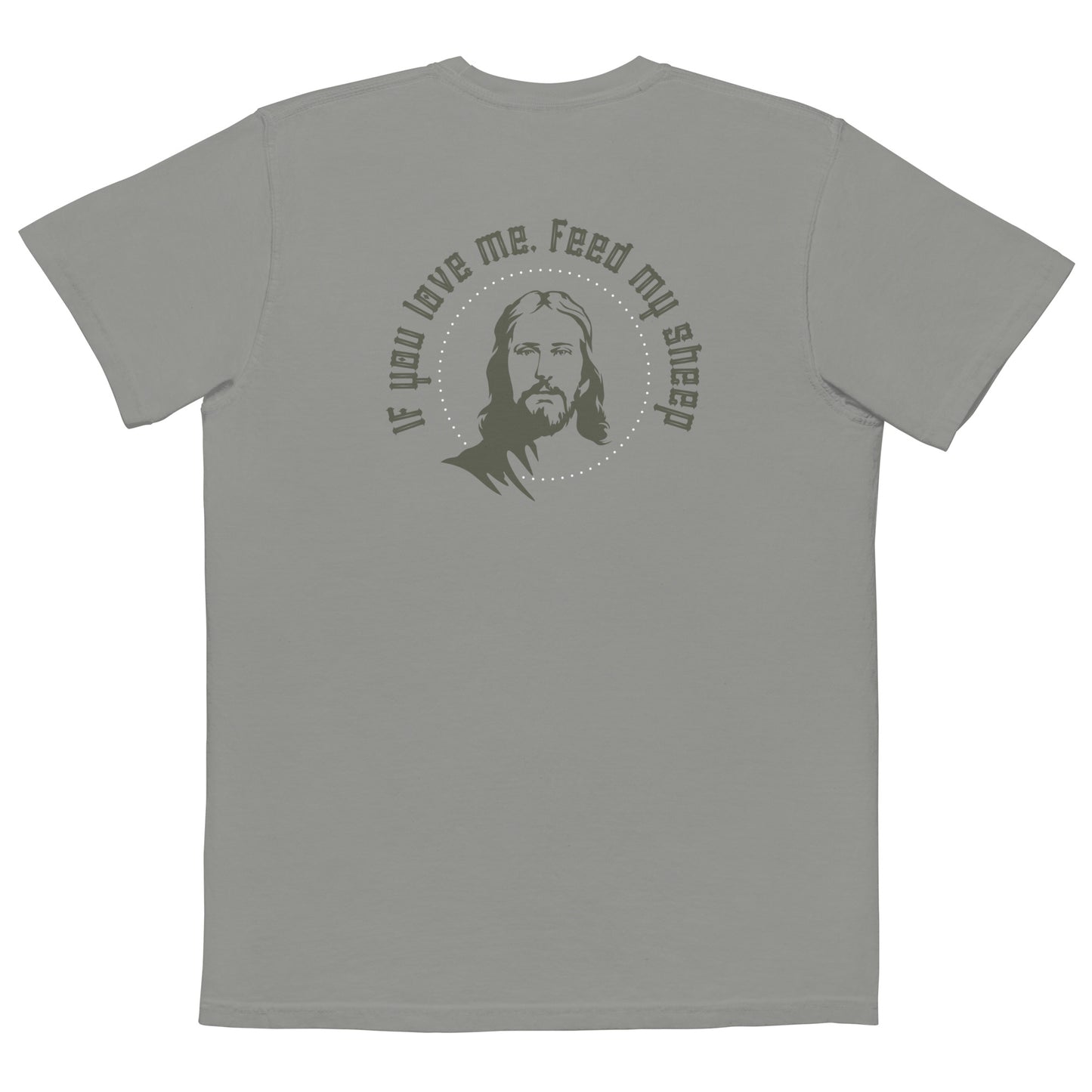 Feed My Sheep Unisex garment-dyed t-shirt with front pocket