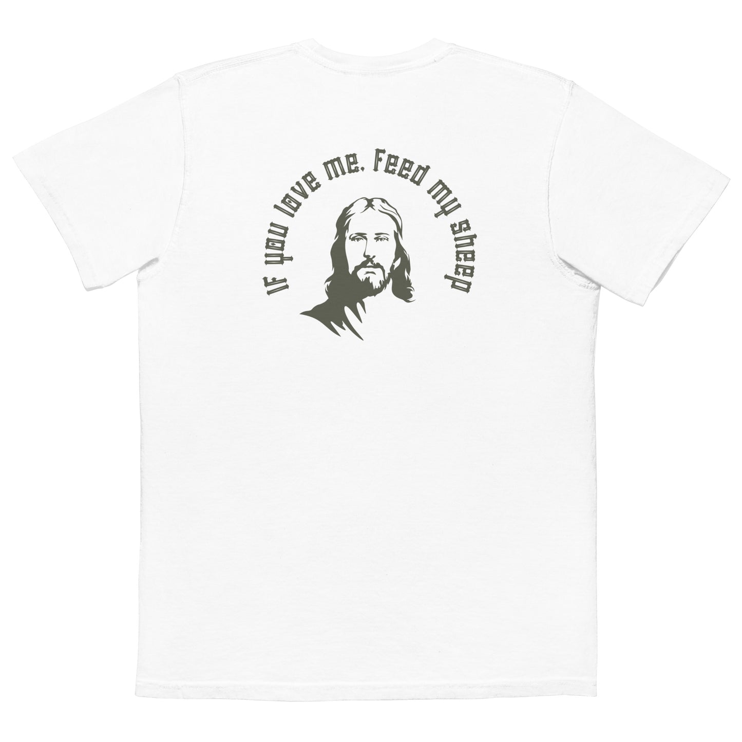 Feed My Sheep Unisex garment-dyed t-shirt with front pocket